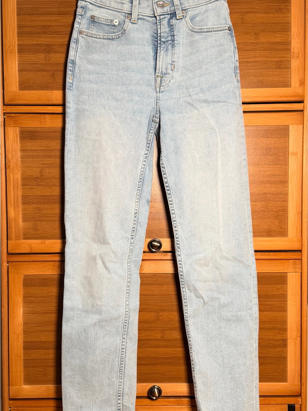 SPANX High-Rise Straight-Leg Jeans in light blue 24